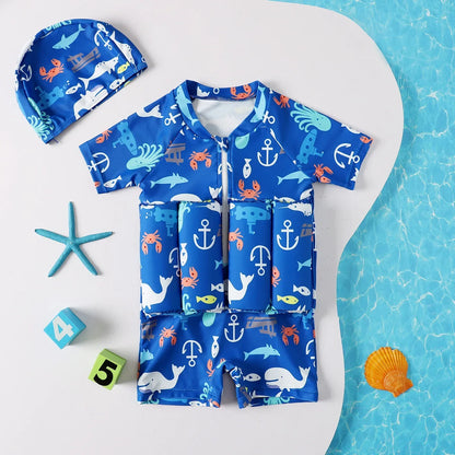 Children'S Buoyancy Swimsuit One-Piece Swimsuit for Kids Floating Rash Guards Cartoon Print Girls Boys Swimwear Swimming Clothes