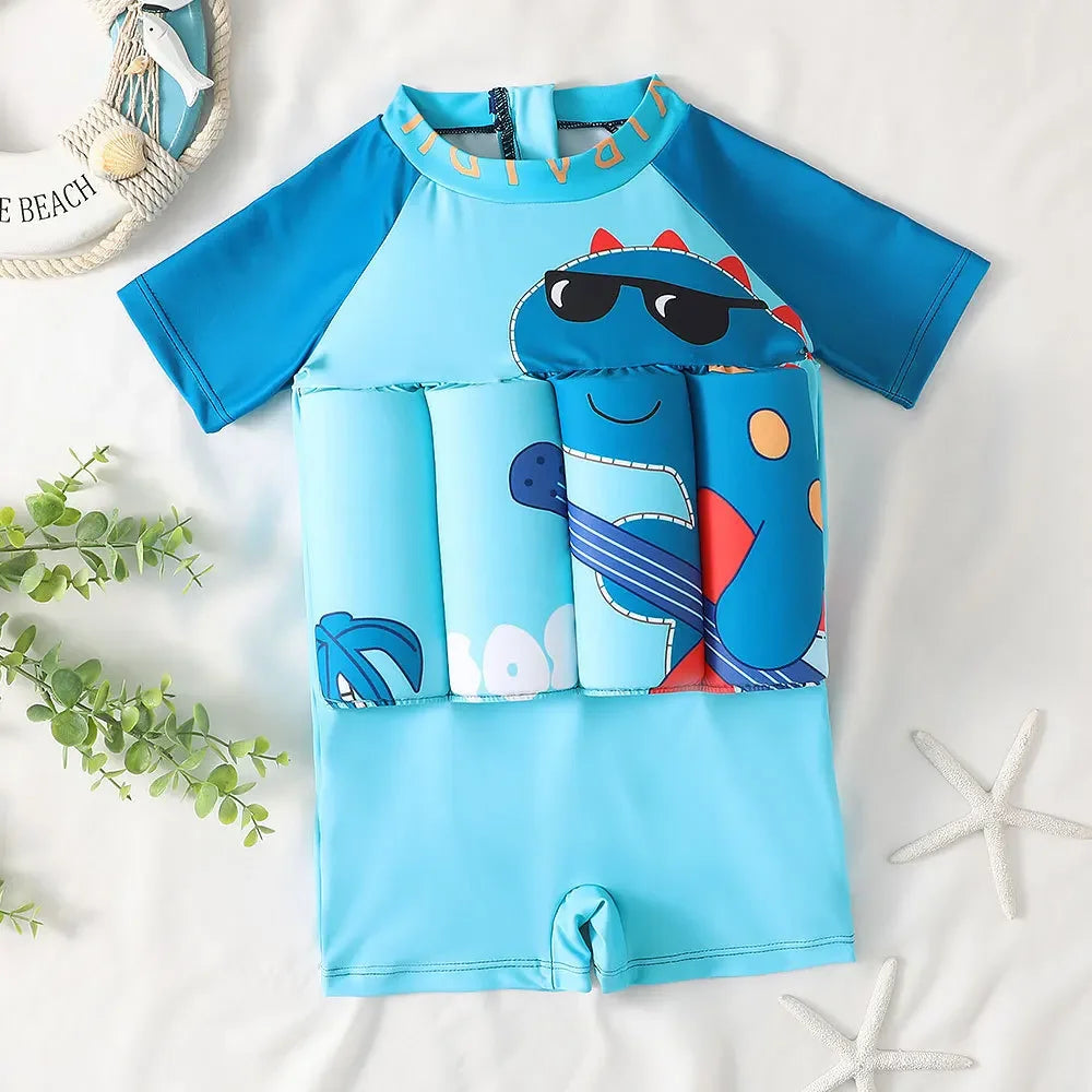 Children'S Buoyancy Swimsuit One-Piece Swimsuit for Kids Floating Rash Guards Cartoon Print Girls Boys Swimwear Swimming Clothes