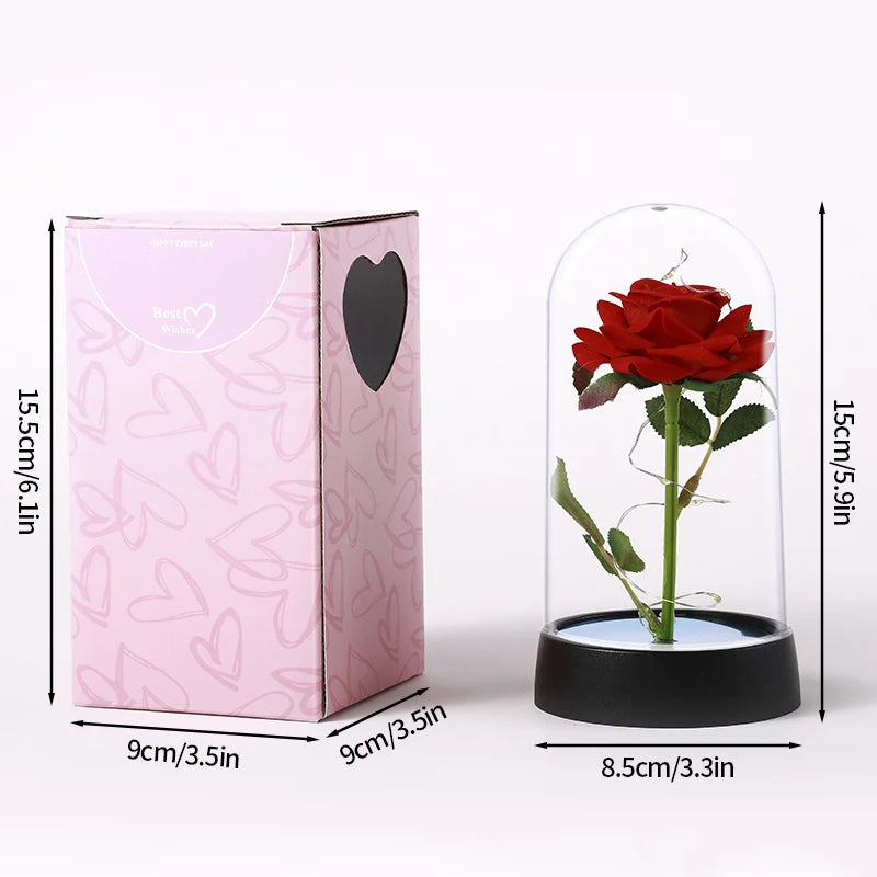 Artificial Rose Flowers Eternal Rose LED Light Foil Flower in Glass Cover Simulation Rose Flower Mothers Day Gifts Party Supply