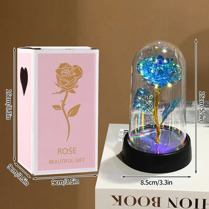 Artificial Rose Flowers Eternal Rose LED Light Foil Flower in Glass Cover Simulation Rose Flower Mothers Day Gifts Party Supply